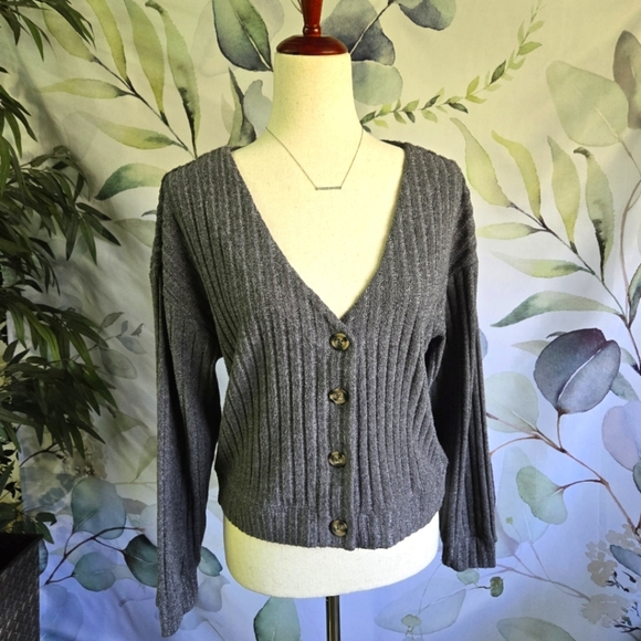SO | Ribbed Button-Up Sweater in Gray sz M - Picture 1 of 6